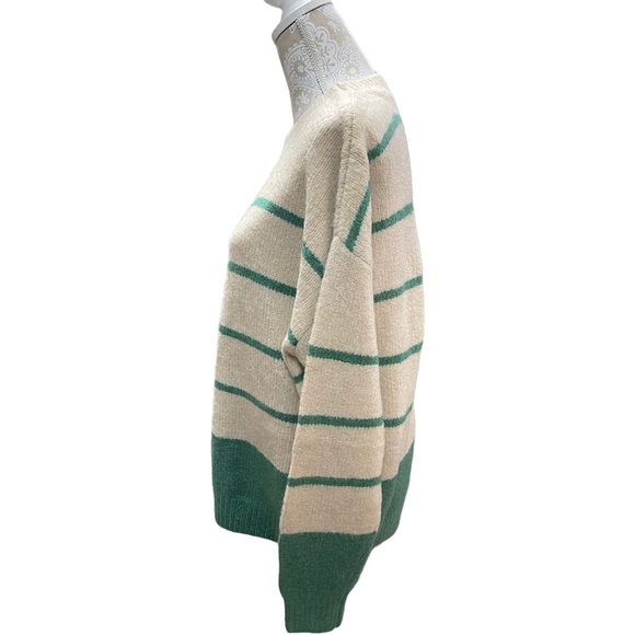 LUSH WOMEN'S SWEATER BEIGE STRIPED RIBBED KNIT PULLOVER Medium - Picture 5 of 10